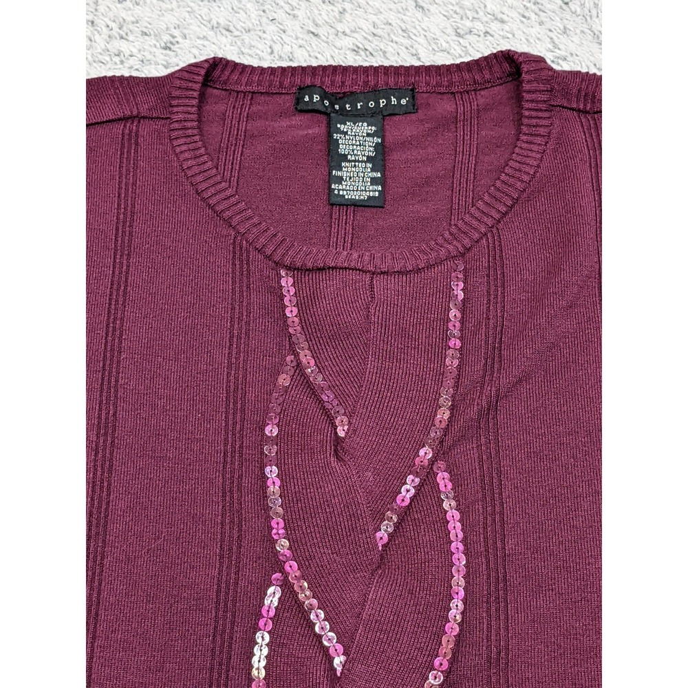 Vintage Style Apostrophe‎ Sweater Burgundy XL Sequins Boho Pullover Cozy Y2K - Picture 4 of 12